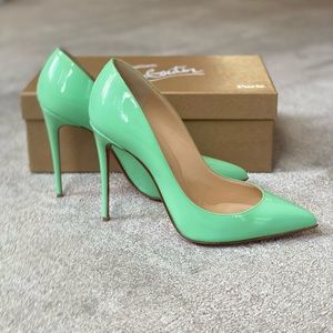 Christian Louboutin PIGALLE FOLLIES 100 Patent Leather Heels Pumps Shoes, Mint